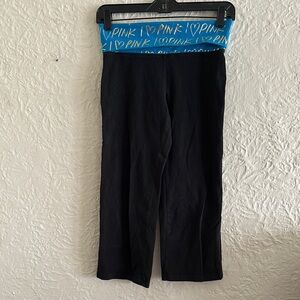 Victoria’s Secret Pink Black Cropped Leggings Fold Over Waistband Blue Gold y2k